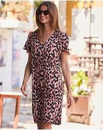 Sosandar - Animal Print Short Sleeve Shift Dress