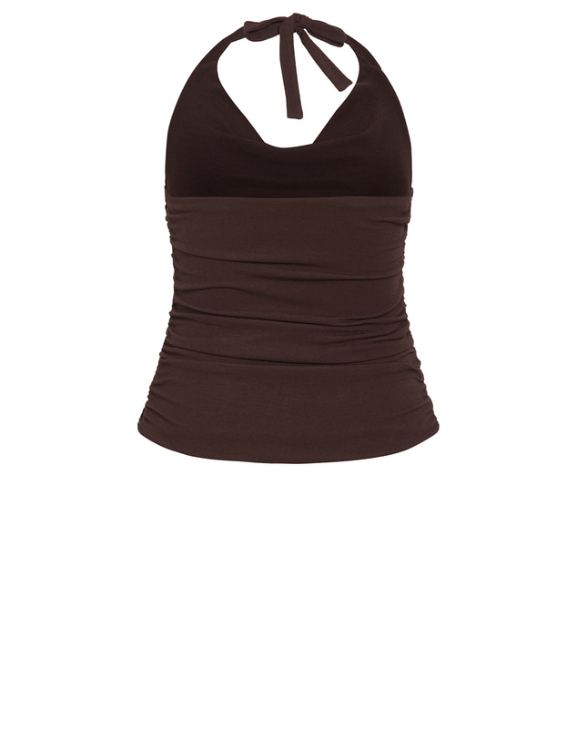 City Chic - Plus size Emmy Halter Cowl Neck Top - chocolate