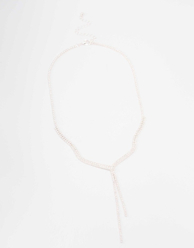 Lovisa - Silver Fine Ribbon Cubic Zirconia Lariat Necklace