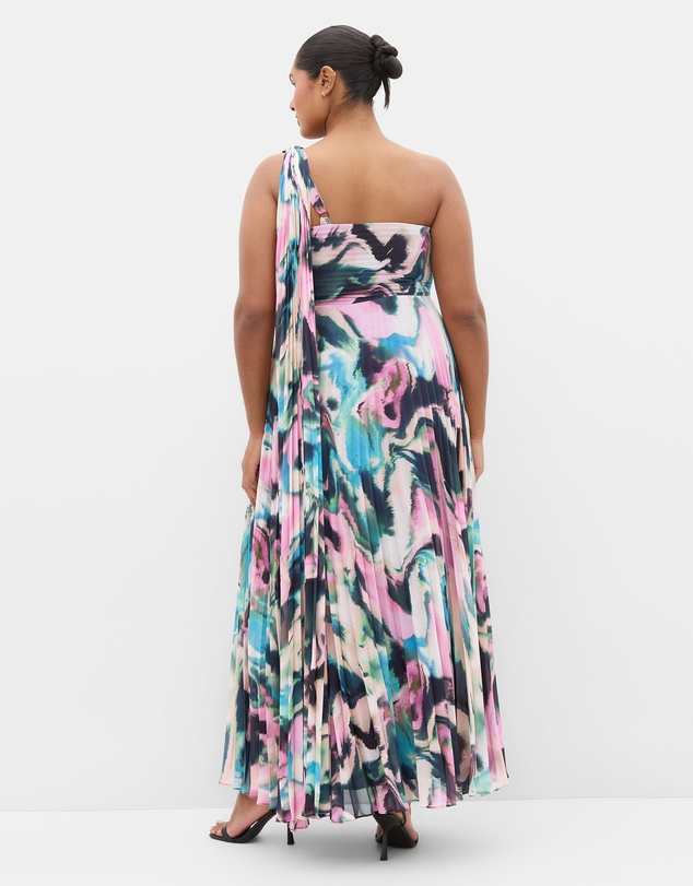 City Chic - Eloura One Shoulder Rippled Print Maxi Dress