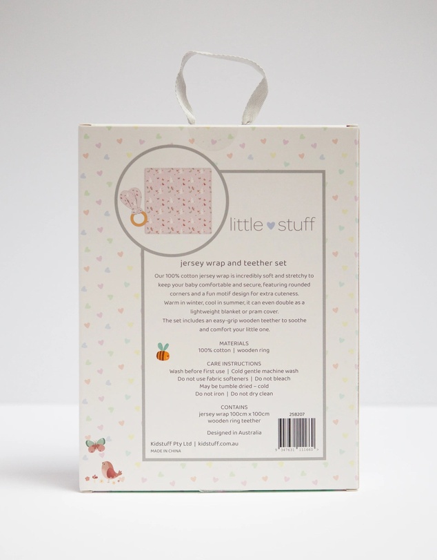 Little Stuff - Butterfly Garden Jersey Wrap With Teether Gift Set