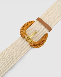 Miz Casa and Co - Cream Square Rattan Plain Woven Belt