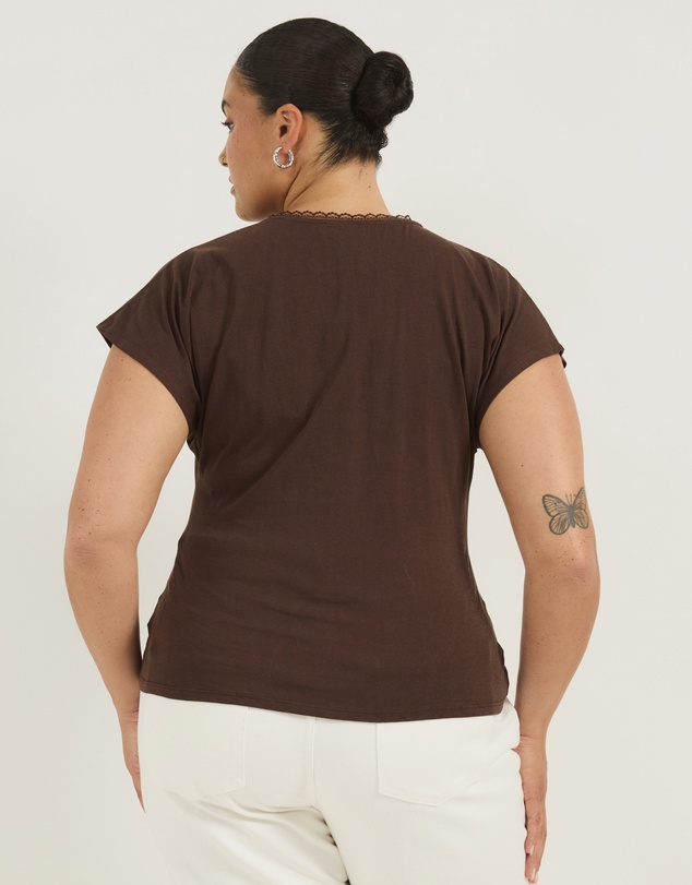 Atmos&Here Curvy - Rachel V-Neck Lace Trim T-Shirt