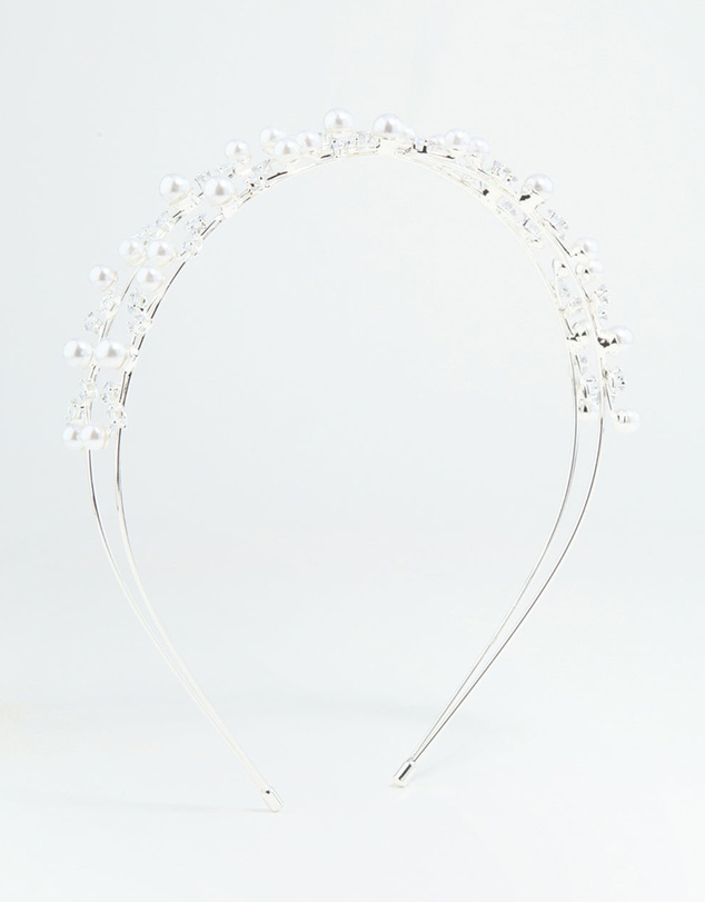 Lovisa - Silver Leaf Diamante Pearl Wire Layered Headband