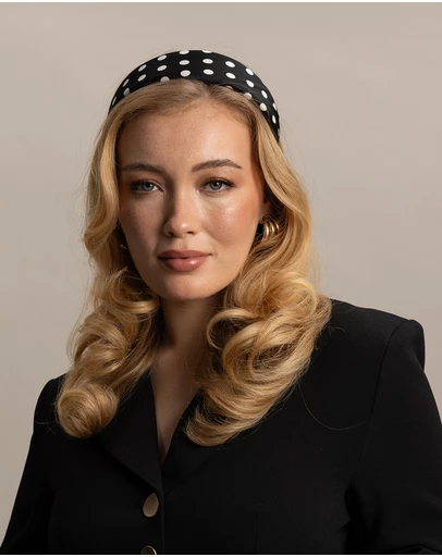 Morgan & Taylor - Sloane Headband in Black with White Polka Dots