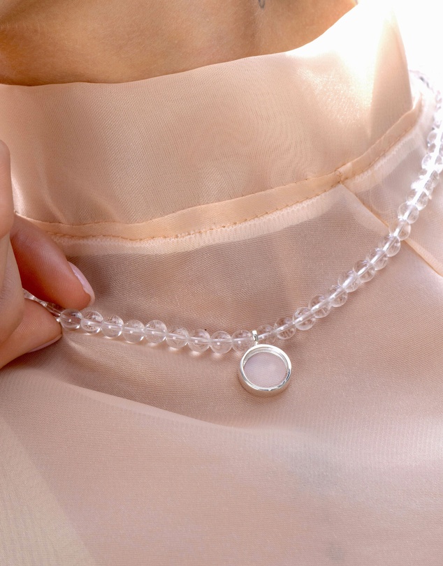 Elli Jewelry - Rock Crystal Beaded Disc Necklace in 925 Silver