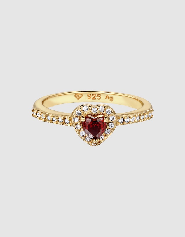 Elli Jewelry - Ring Heart Shape Zirconia 925 Sterling Silver Gold-Plated