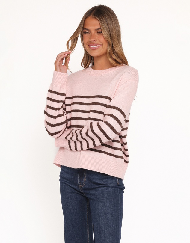 Petal & Pup - Eleanora Striped Knit Pullover Sweater - Pink