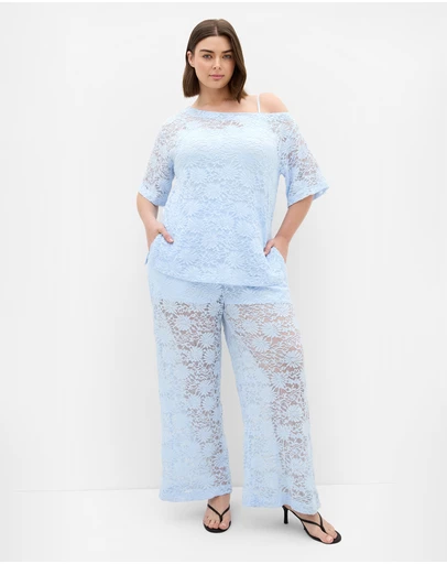City Chic - Plus size Nylah Off Shoulder Lace Top - sky blue