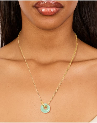 Lovisa - Waterproof Gold Plated Stainless Steel Green Acrylic Doughnut Necklace