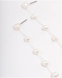 Lovisa - Silver Plated Five Freshwater Pearl Long Drop Earrings