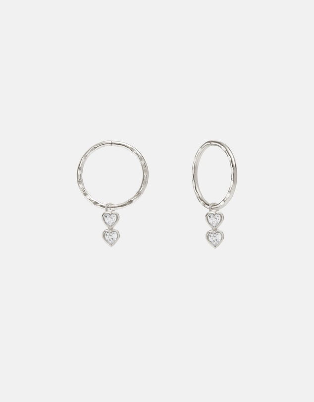 SAINT VALENTINE - Two Of A Kind Heart Mini Hoops - Silver