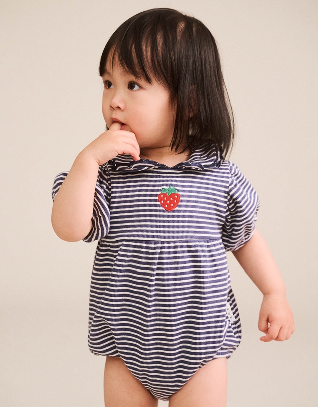 Huxbaby - Stripe Rib Collar Romper - Babies