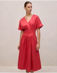 Trenery - Cotton Sateen Pleat Waist Dress in Crimson