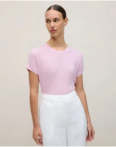 Trenery - Linen Cotton Cable Knit T-shirt in Soft Lilac