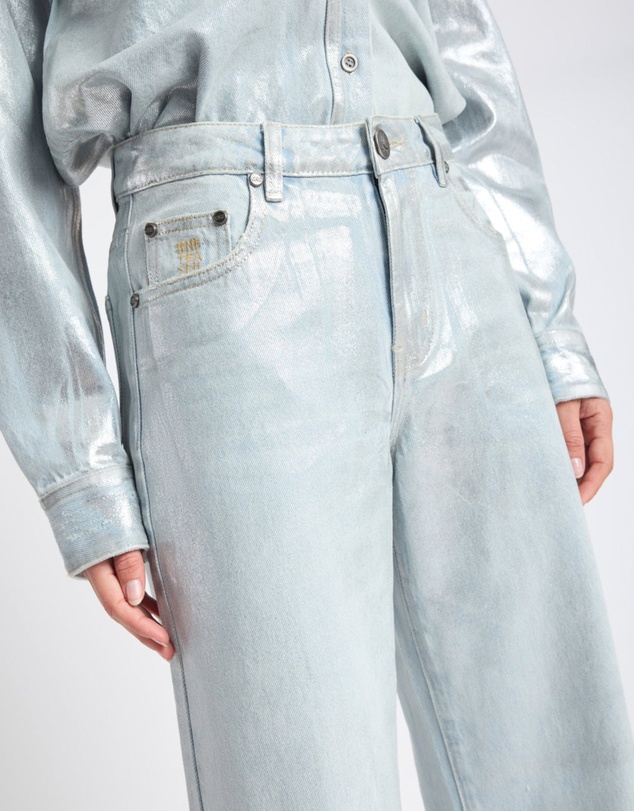 ONE TEASPOON - Jackson Mid Waist Wide Leg Denim Jeans - Blue Chrome