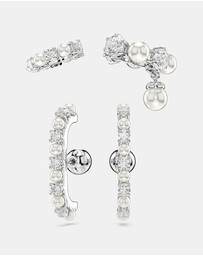 Swarovski - Matrix Ear Cuff, Set (3), Crystal Pearl, Round Cut, White, Rhodium-Plated