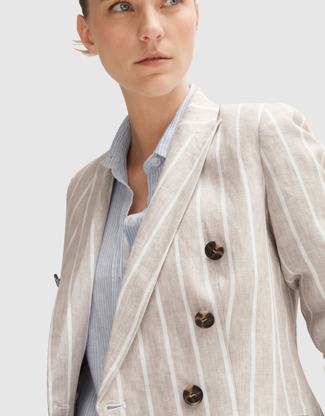 Trenery - Linen Yarn Dyed Stripe Double Breasted Blazer