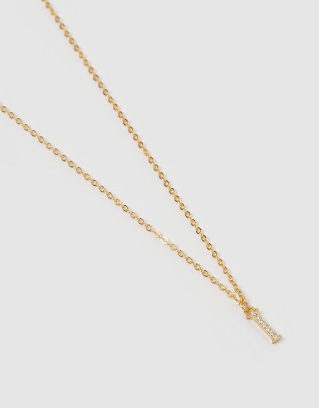 Izoa - Crystal Letter I Necklace Gold