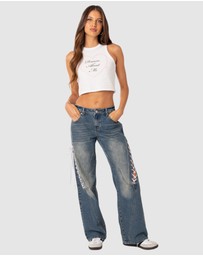 EDIKTED - Low Rise Ribbon Lace Up Jeans