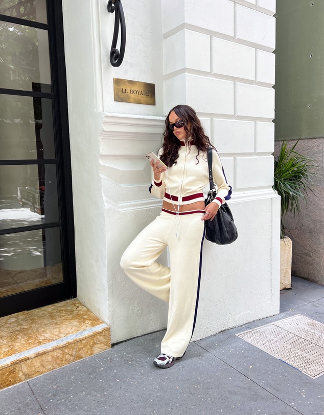 Beginning Boutique - Luna Cream Knit Jacquard Track Pants