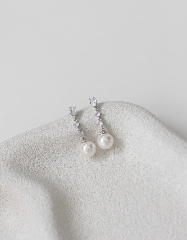 The White Collection - Beatrice - Classic Silver Pearl Bridal Drop Earrings