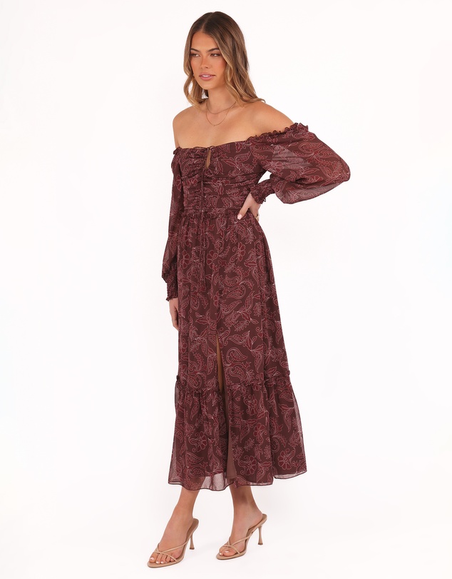 Petal & Pup - Keziah Long Sleeve Maxi Dress - Burgundy Paisley