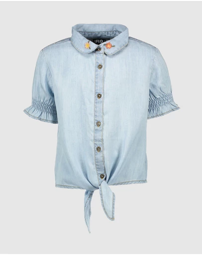 Like FLO - Soft Denim Knotted Blouse - Kids-Teens
