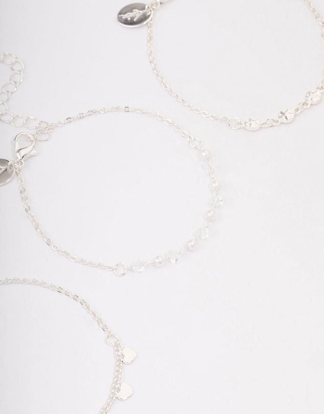 Lovisa - Silver Disc Pearl & Heart Bracelet Pack