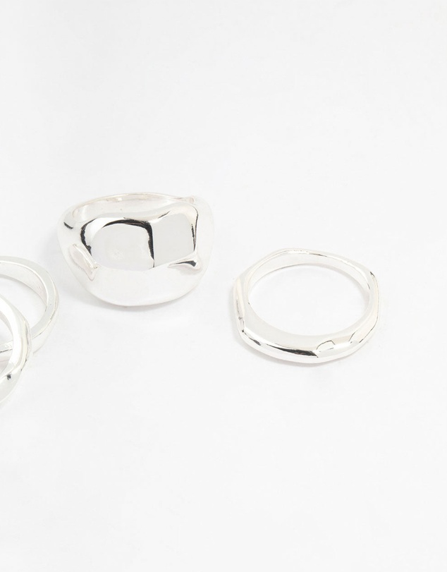 Lovisa - Silver Plated Bold Molten Rings 4-Pack