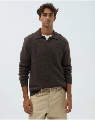 AERE - Brushed Alpaca Blend Knit Polo