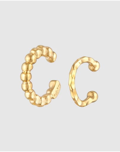 Elli Jewelry - Earrings Earcuff Set Balls Hammered in 925 Sterling Silver Gold Plated