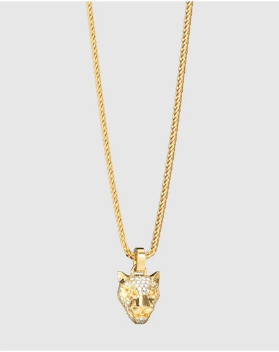 GUESS - GUESS Mens Gold-Tone Panther Pave Necklace