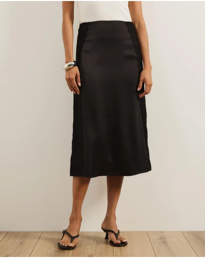 Atmos&Here - Mirelda Satin Lace Midi Skirt