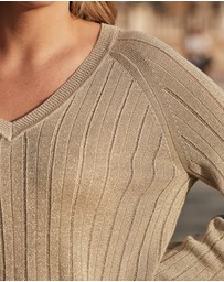 Sosandar - Sparkle Metallic Pointelle Stitch Fluted Sleeve Jumper