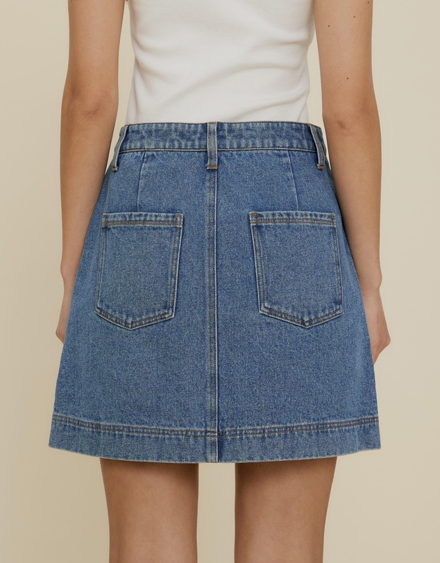 The Fated - Pocket Detail A-Line Denim Mini Skirt