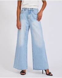 ONE TEASPOON - Love Machines Mid Waist Super Wide Leg Heartless Denim Jeans - Blue