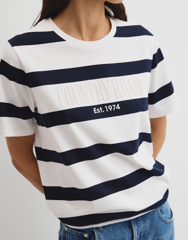 Country Road - Australian Cotton Stripe Heritage Embroidered T-shirt
