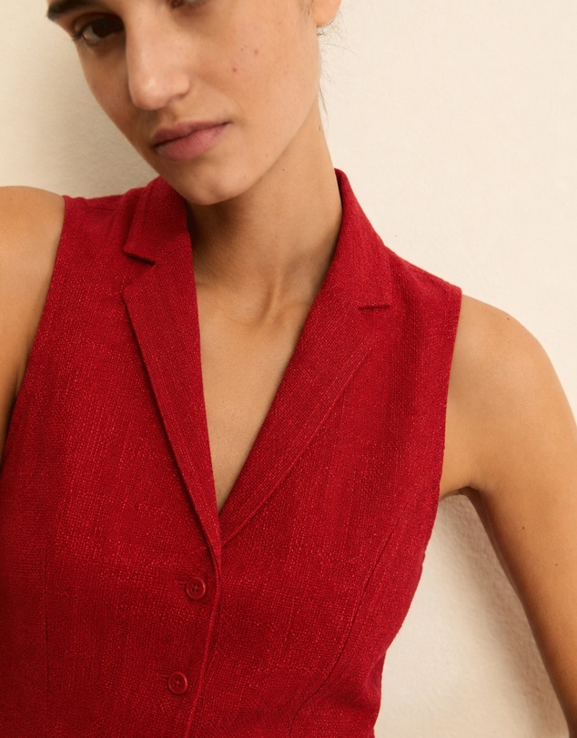 Emme | Max Mara Group - Geranium Red Stretch Cotton Blend Waistcoat
