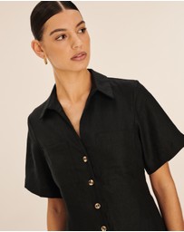 AERE - Opal Linen Open Collar Midi Dress