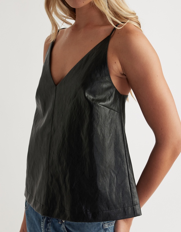 Decjuba - Deep V Faux Leather Cami