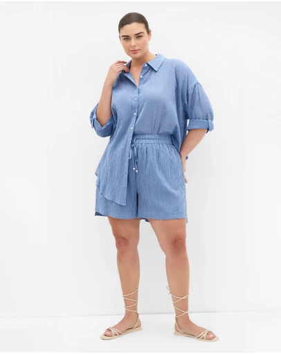 City Chic - Plus size Maia Stripe Cotton Short - indigo
