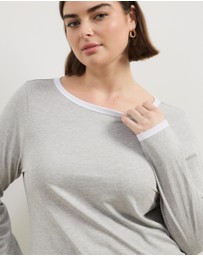 Atmos&Here Curvy - Contrast Long Sleeve Organic Cotton T-Shirt