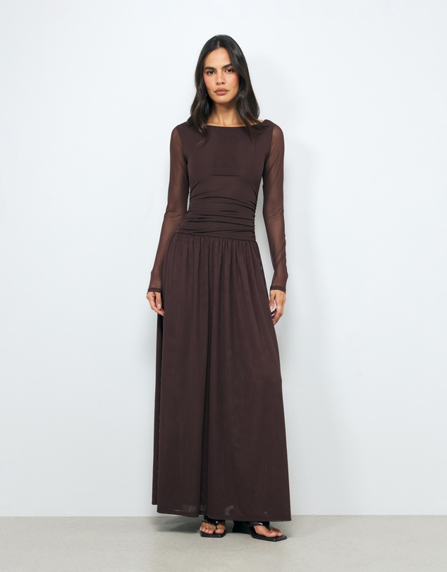 AERE - Lula Boat Neck Mesh Maxi Dress