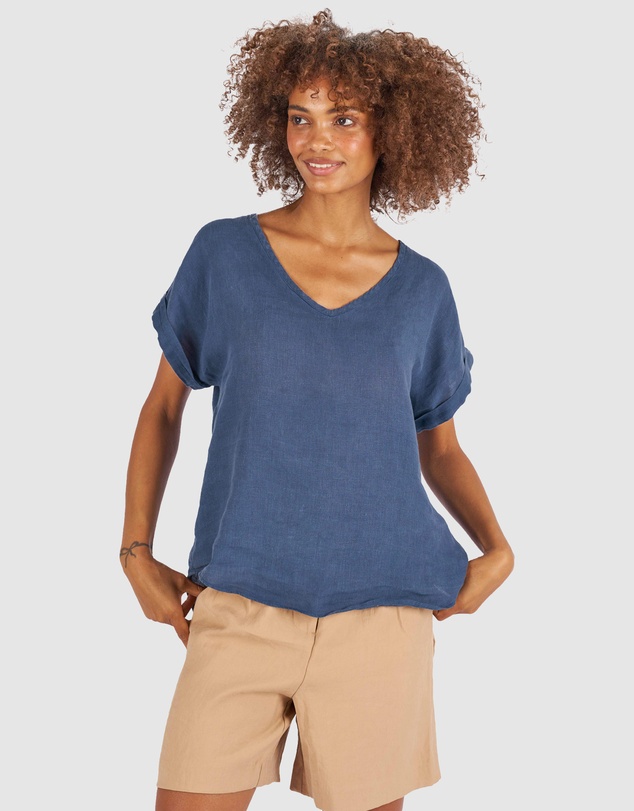 CAMIXA - Martina Linen V-Neck T-shirt
