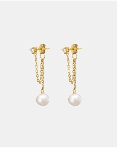 Zoe Olivia - 14K Gold Vermeil Cubic Zirconia & Pearl Stud Earrings