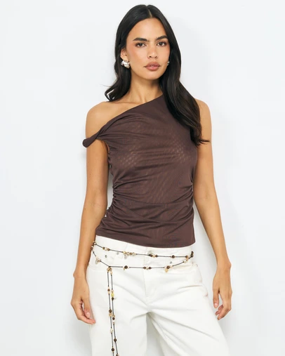 AERE - Chloe Mesh SS Off Shoulder Top