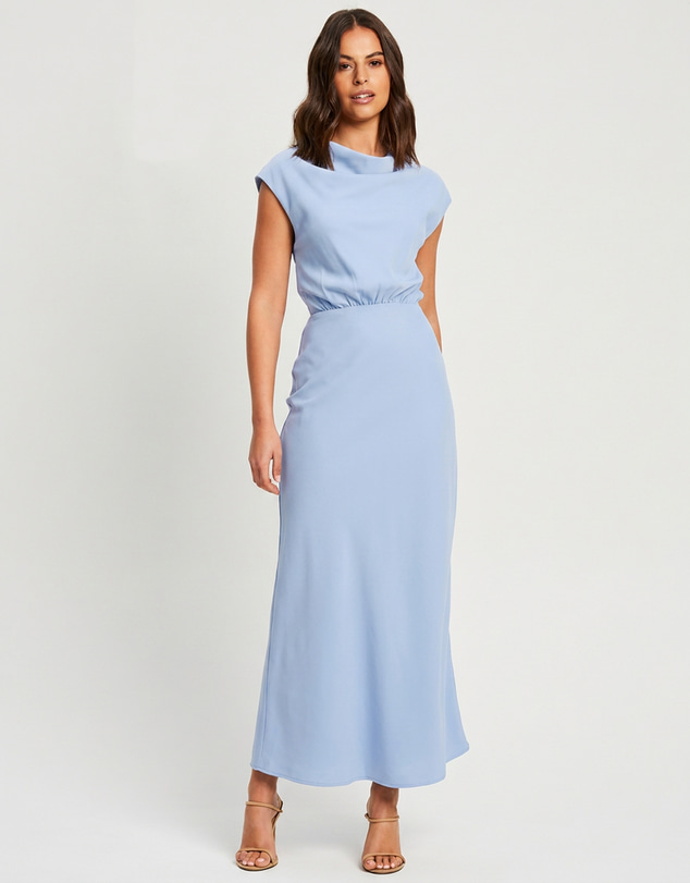 Tussah - Santina Draped Neck Satin Midi Dress