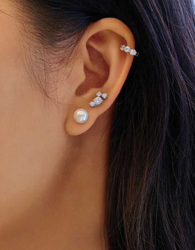 Ania Haie - Silver Cascade Shell Pearl Station Drop Stud Earrings