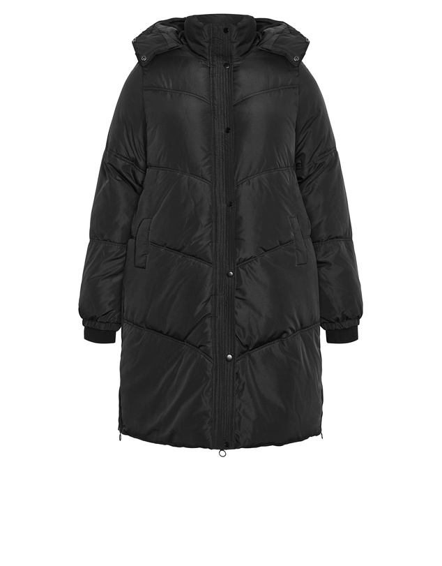 City Chic - Plus size Leah Longline Puffer Jacket - black